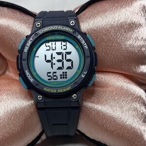 Marathon By Timex 50m Black Teal Digital Quartz Alarm Chrono Watch TW5K84800